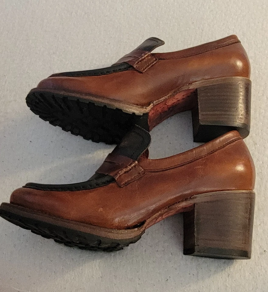 Mocasines Freebird Steven Bristol 9 Cuero Marrón Tacón Grueso Envejecido *defectos Foto 4 de 4