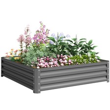Outsunny Raised Garden Bed Metal Garden Flower Vegetable Planter Light Grey