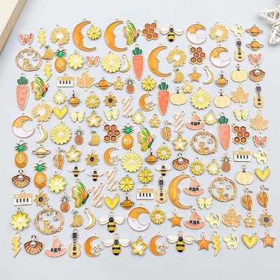 Random 100 Yellow Orange Drop Oil Alloy Pendant Pendant DIY Bracelet Necklace