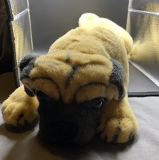 Vintage Pug Puppy Dog 16.5  Plush Laying Down Tan Stuffed Animal Toy