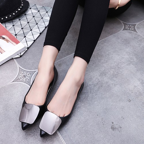 Flat Metal Shoes with Pointed Toe Buckle for Women, Leather Loafers,casual Shoes - Picture 19 of 24