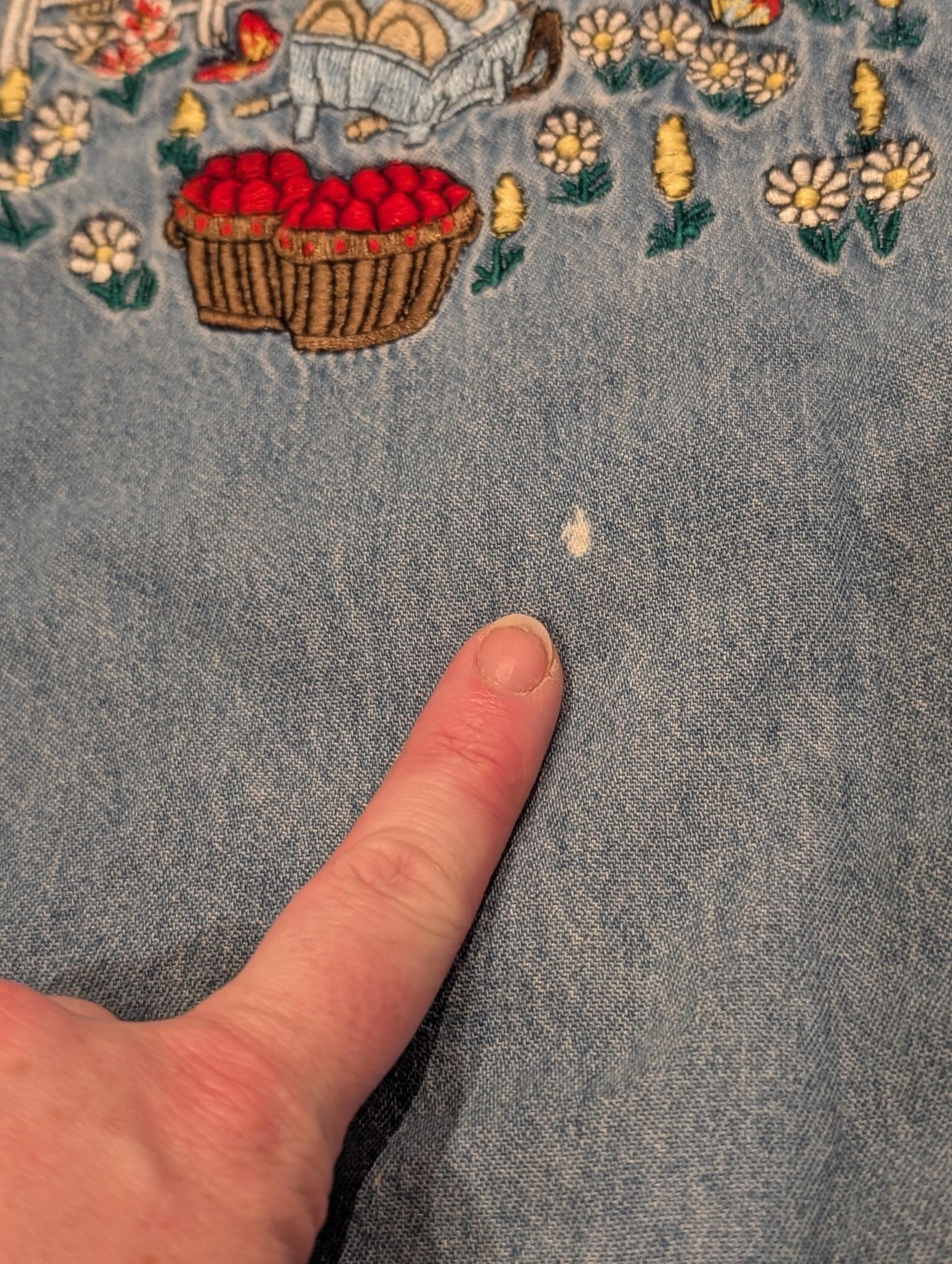 Bobbie Brooks Shirt Womens XL Denim Blue Embroidered Cute Cottagecore Granny