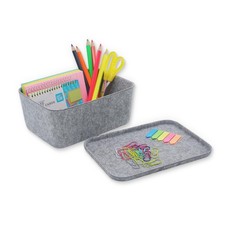 Lidded Office Desk Drawer Organizer Bins Felt Storage Box Gray