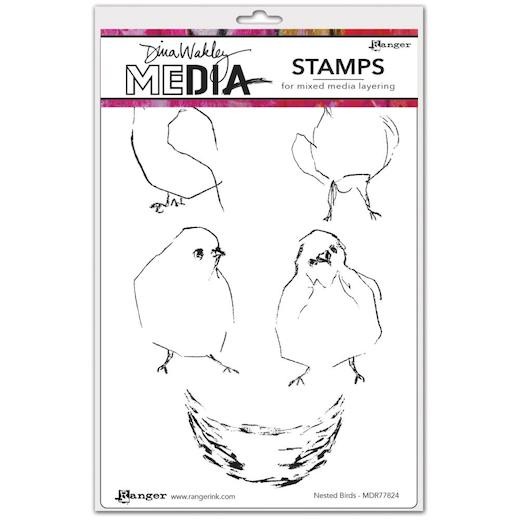 Dina Wakley Media Cling Rubber Stamps - Nested Birds