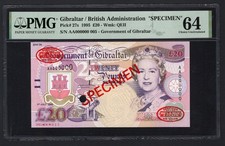 Gibraltar 20 Pounds 1-7-1995 P27s  Specimen N.005  Uncirculated Grade 64