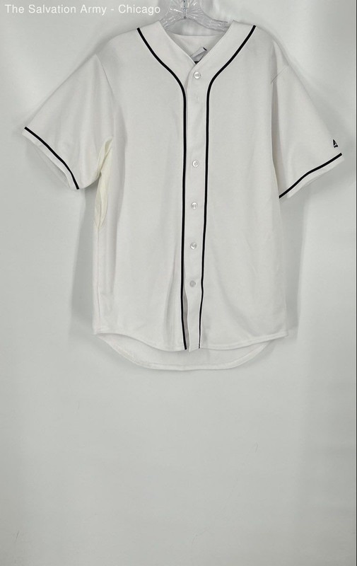 Majestic Mens White Short Sleeve Button Front Baseball Jersey Size Medium