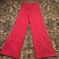 Vtg 60s Red Cotton Polyester Flare Wide Leg Disco Pants Womens Size 31
