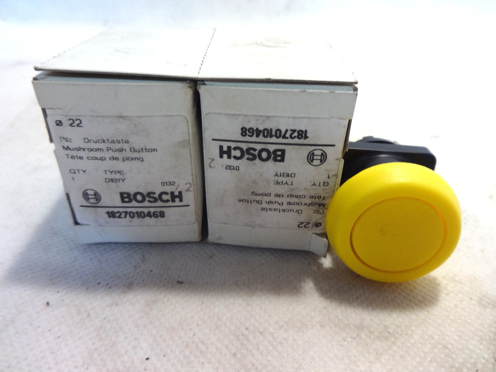 NEW IN BOX LOT OF (2) BOSCH TYPE D1B1Y MUSHROOM PUSH BUTTON 1827010468 YELLOW
