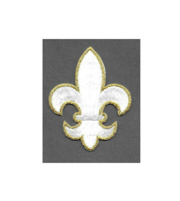 Fleur De Lis - White/Gold - Embroidered Iron On Applique Patch - Crafts 