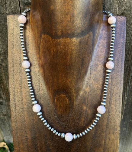 Southwestern Sterling Silver Pink Conch 4mm Pearls Bead Necklace. 18 Inch. Gift - Picture 1 of 12