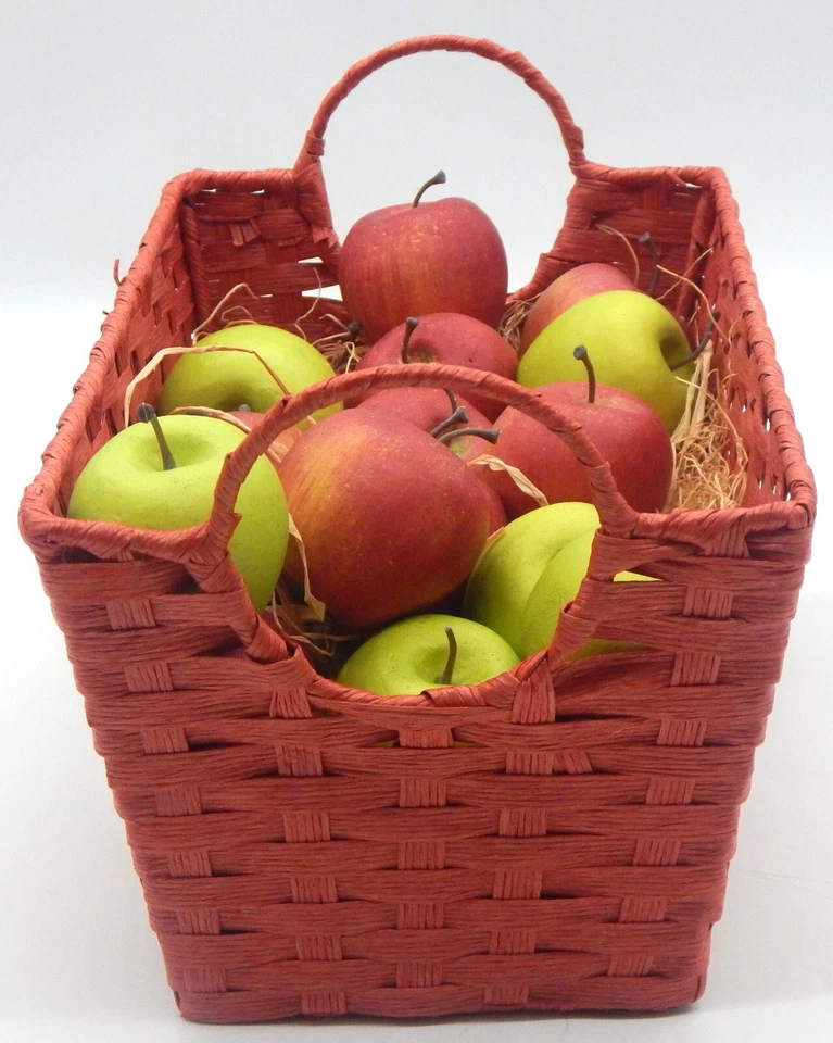 (19) Manzana Roja Realista Fruta Ligera con Mimbre Rojo Madera Cesta 12" x 6" Foto 4 de 4