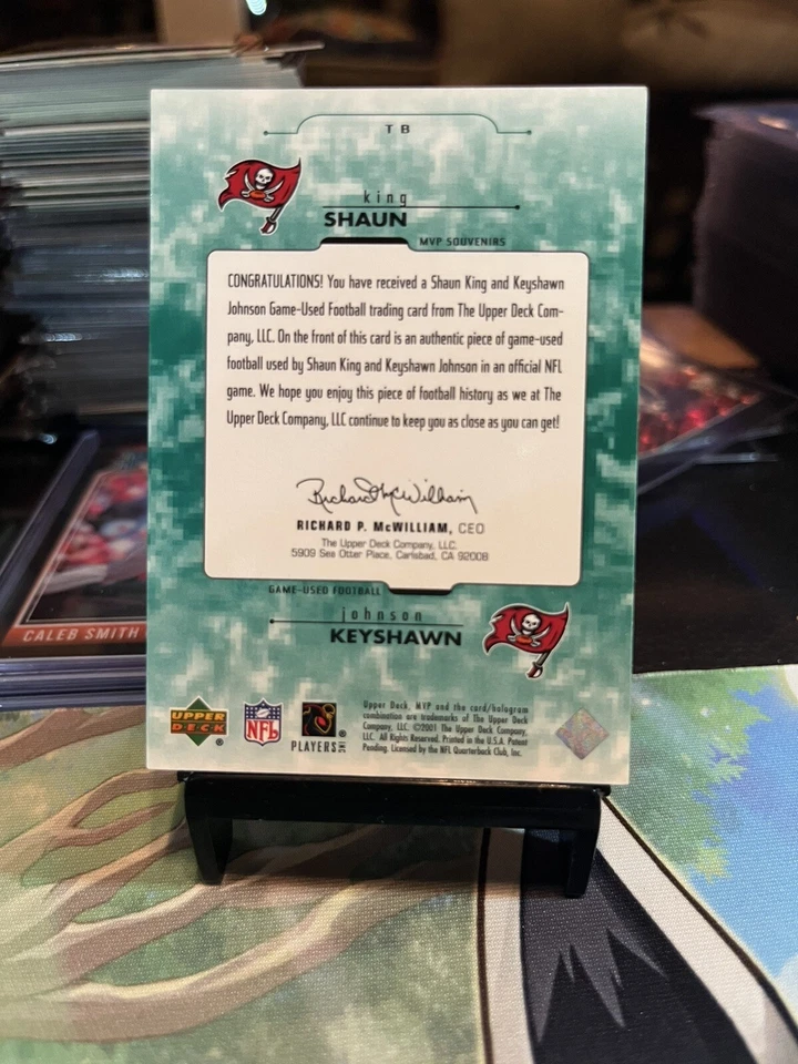 2001 Shaun King Keyshawn Johnson Upper Deck MVP Souvenirs Ball Card #TB Bucs - Image 2 of 2