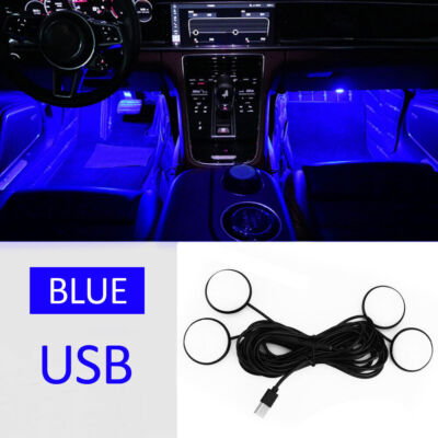 1Pc USB Foot Atmosphere Lamps Blue LED Interior Seat Ambient Decor Car Parts DIY