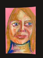 Small Portrait Painting Naive 4x6 Expressive Wall Art Emotional Woman Miz Katie