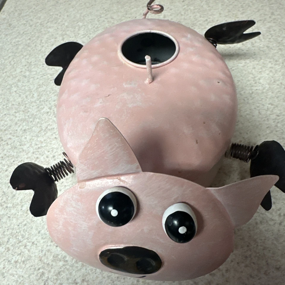 Rústico Metal Rosa Cerdo Colgante Pájaro Casa Jardín Decoración Patio Arte Nido Hogar Foto 2 de 4