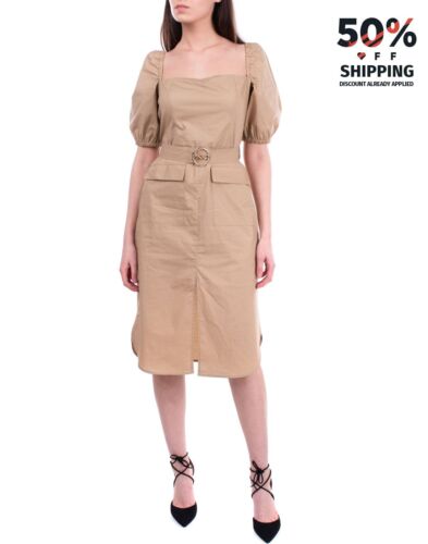 RRP€380 PINKO Popelyne Midi Dress IT42 US6 UK10 M Beige Belted Made in Italy - Picture 1 of 8