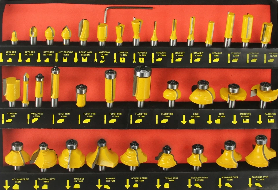 Kit Set di 35 pezzi frese fresa punte fresatrice per legno da 8mm pantografo - Immagine 3 di 4