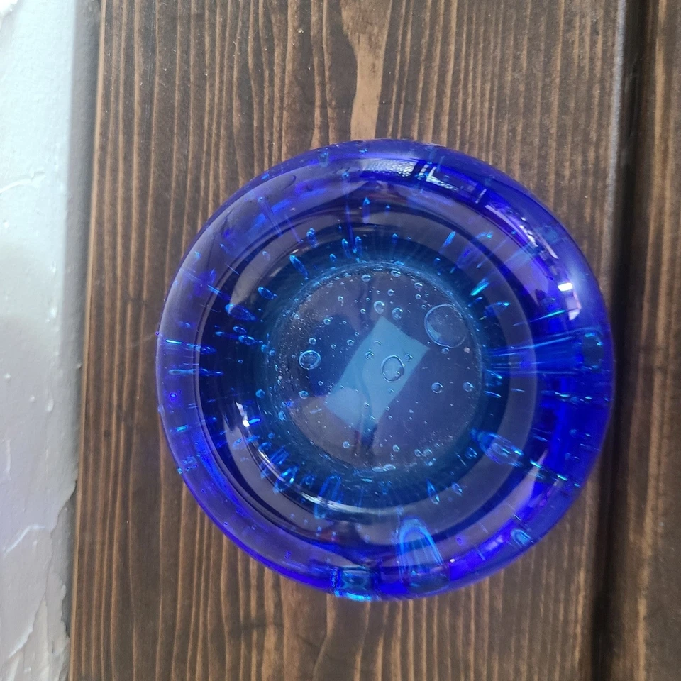 Синий круглый контролируемый стеклянный подсвечник ручной работы из пузырькового стекла IKEA - Изображение 2 из 4