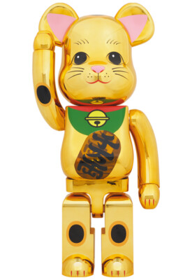 NEW MEDICOM TOY BE@RBRICK Maneki Neko Gold plated Luminous