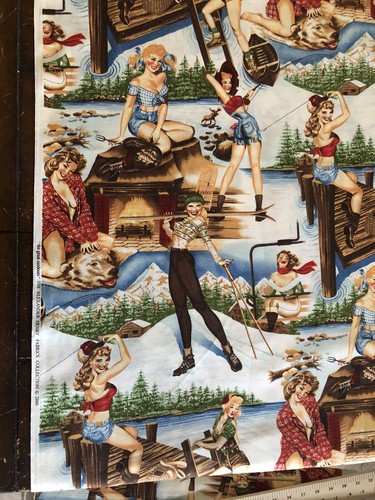 Alexander Henry Pin Up Fabric The Great Outdoors Rockabilly Retro Sexy Girls OOP - Picture 7 of 12
