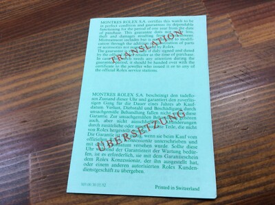 Rolex Vintage 1992 Translation Certification 569.00.30.11.92 Paper 
