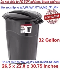 Hyper Tough 32 Gallon Heavy Duty Plastic Garbage Can Included Lid Indoor/Outdoor