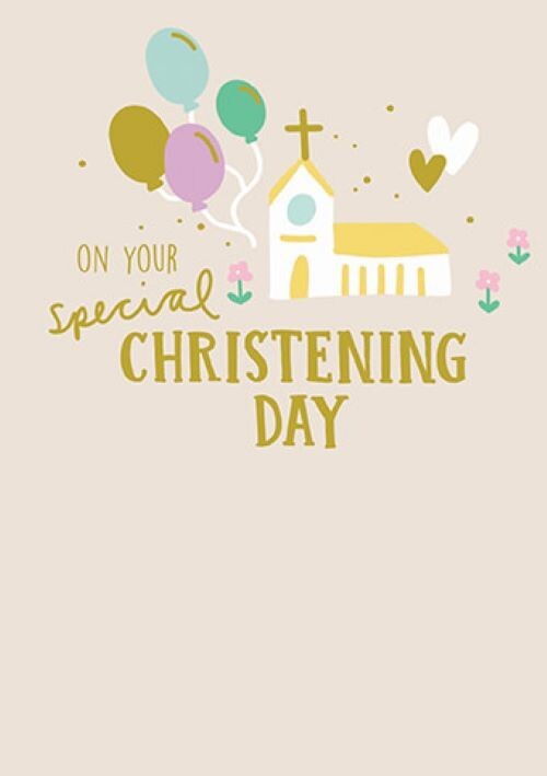 Christening Day Congratulations Card – Paper Rose Cute Gold Foil Embossed Design