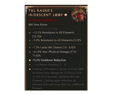 Diablo 4 S8 Tal Rasha's Iridescent Loop 1GA 25% Unique Ring Sorcerer ...