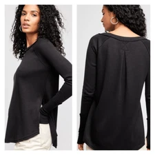 Free People Snowy Thermal Henley Top OB1170980 Long Sleeve Black XS Oversized