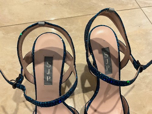 SJP Cinturino Tacco Alto Donna 36 Teal Glitter Ramsey Punta Aperta Metallizzato Italia - Foto 12 di 13