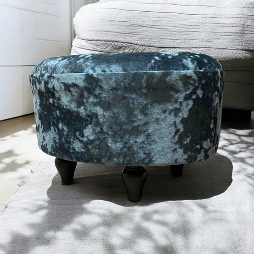 Blue Deluxe Oval Footstool –Handmade Ottoman, Padded, Solid Wood Legs, 30cm High - Picture 7 of 7