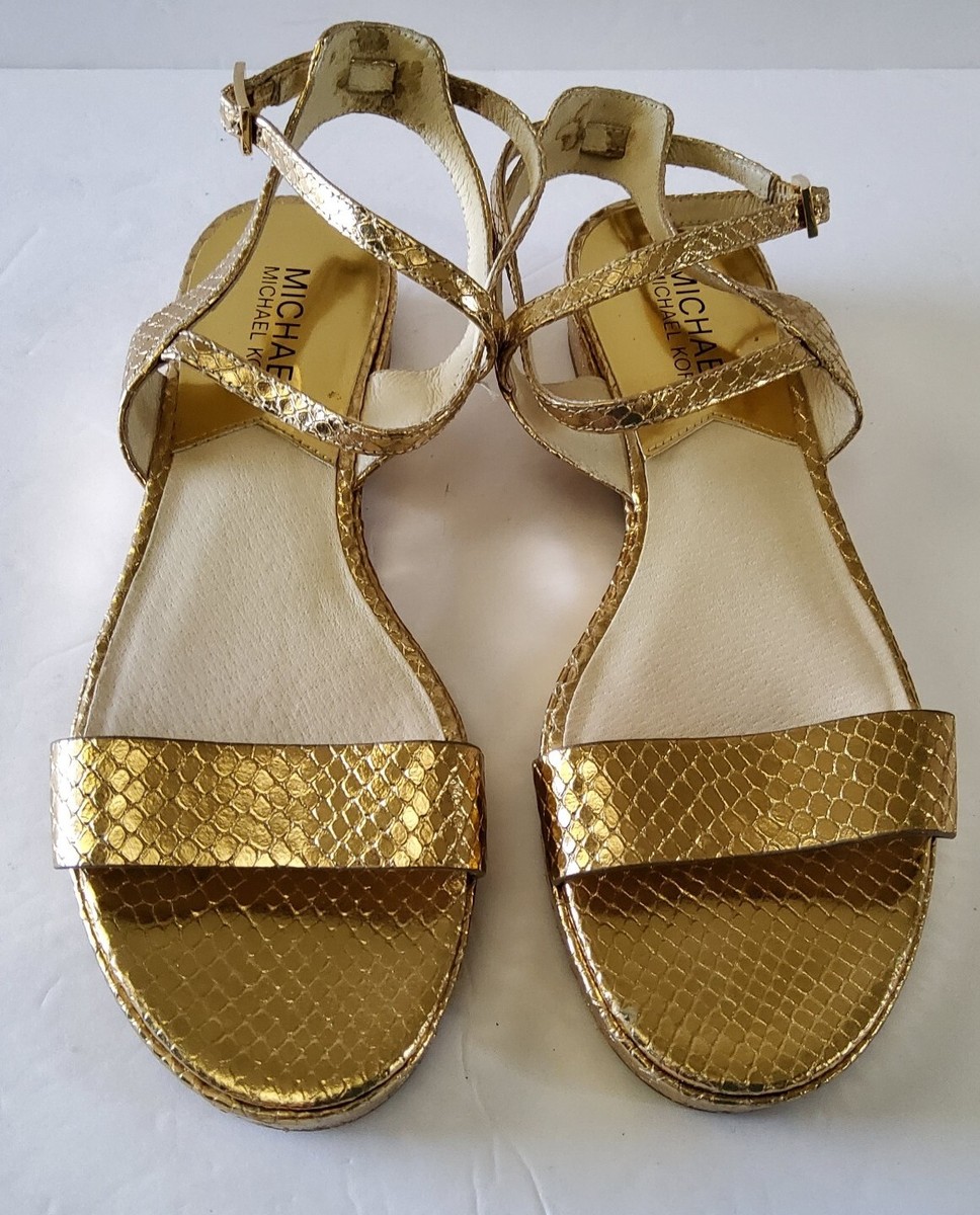 サンダル・ミュール MICHAEL KORS Women Sandals 40S5ASMS2M740 Gold Michael Kors MK Women's Gold Snake Embossed Sandals Shoes