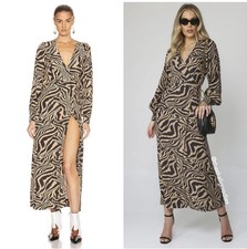 NWT GANNI Tiger Print Crepe Wrap Midi Dress Size 34 US 2 XS Animal Print New