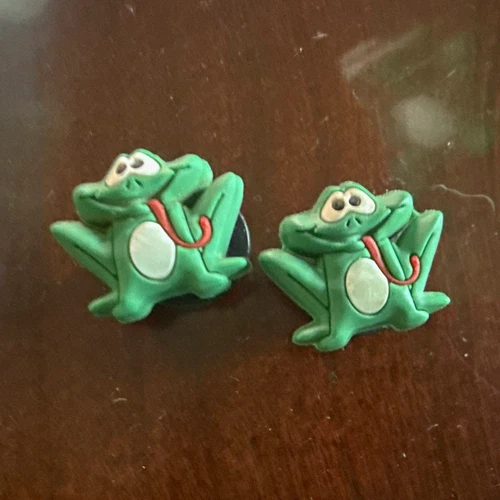 Green Frog Rubber Jibbitz Shoe Charms Set of 2, Animals Theme, Unisex
