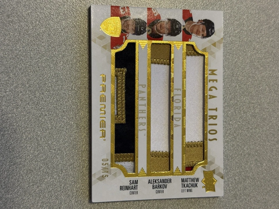 2024-25 UD Premier Mega Trios Patch #PM3-TBR Barkov, Reinhart, Tkachuk Gold /15 - Image 3 of 3