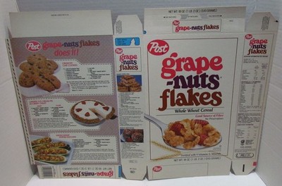  1980's Post Grape Nuts Flakes Cereal Box , Unused Box Flat