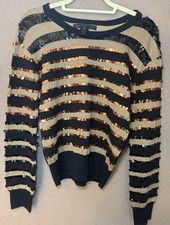 MARC BY MARC JACOBS Silk Cotton Blend Stripe Sweater Sequin Black x Brown S