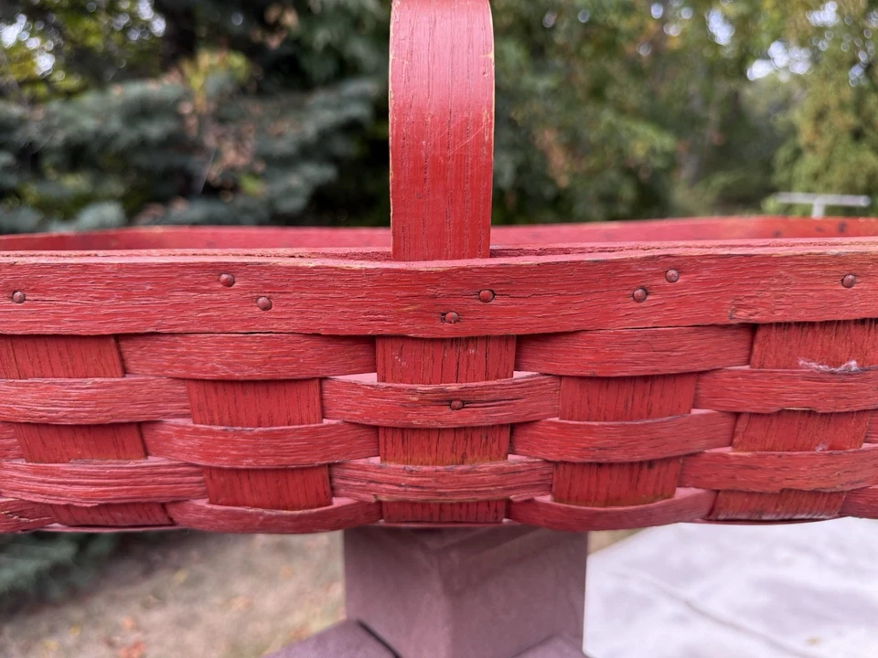 Antigua canasta de Gath dividida de roble pintado calabaza roja naranja primitiva de Pensilvania Foto 2 de 4