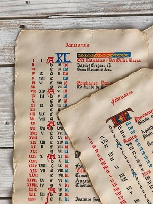 Handgeschriebener ewiger Kalender Faksimile Feder Tusche Gothic Kalligraphie Kunstwerk