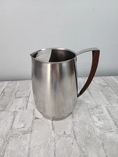 Vintage West Bend Pitcher 2.5 Qt Stainless Steel Wood Handle Mid Century Modern
