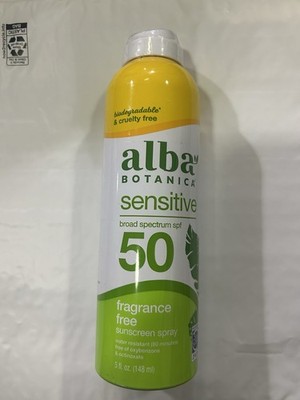 Alba Botanica SPF 50 Sensitive Sunscreen Spray Fragrance Free 5 Ounce  exp 12/27