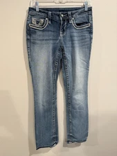 Vigoss Straight Jeans Women's 0.5/31 Blue Denim Embroidered Pockets Heritage Fit