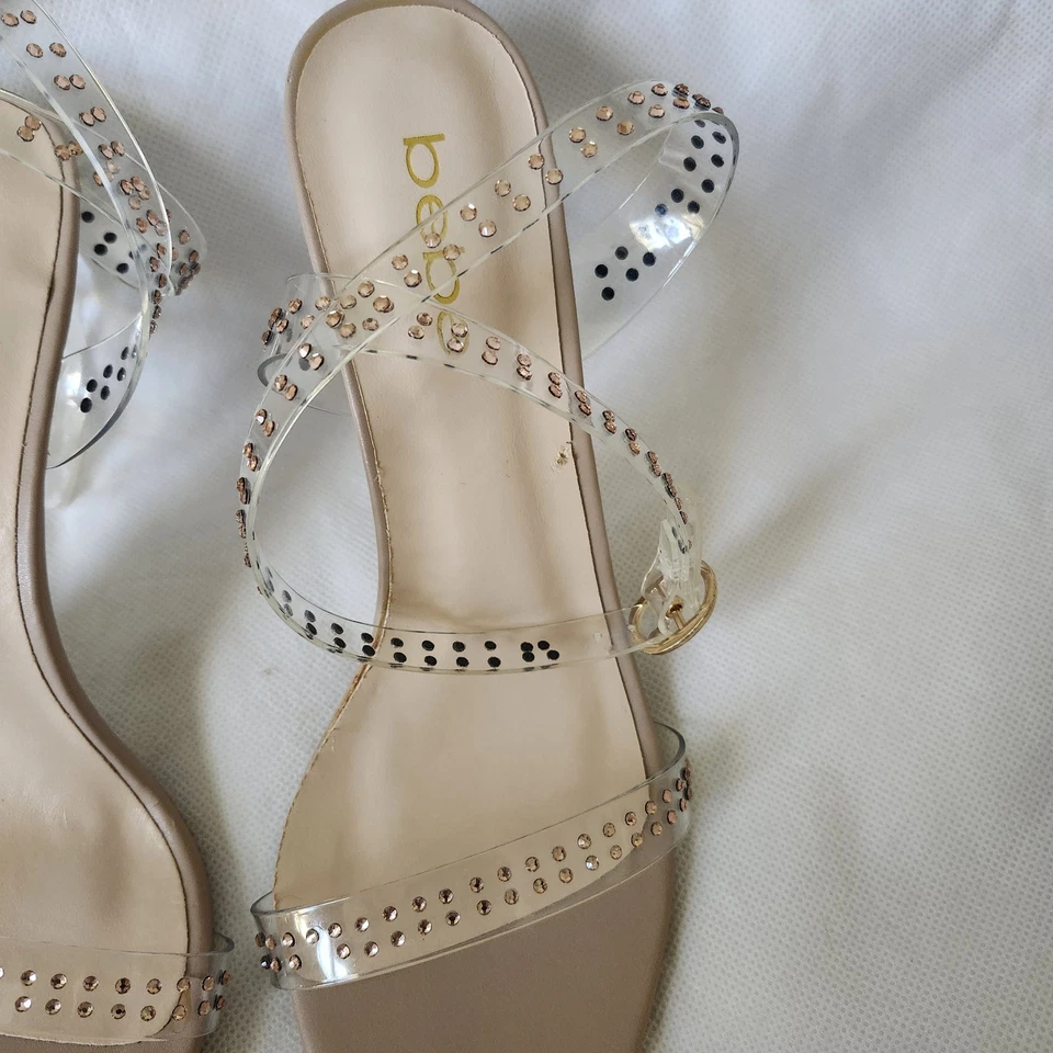 Sandalias de tacón Bebe Lizah escultóricas en desnudo transparente talla 7,5 Foto 4 de 4