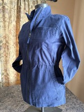 Blue Zip Front Long Sleeve Elastic Waist Pockets Mid-Length Women's Jacket