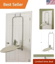 Sturdy Over The Door Ironing Board with Built-In Iron Holder - Silver Finish