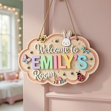 Personalized Girl Door Sign, Nursery Name Sign, Custom Pastel Wall Sign