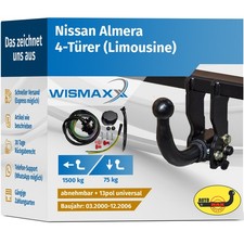 ANHÄNGERKUPPLUNG abnehmbar für Nissan Almera 00-06 +13polig E-Satz ABE