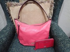 Coach Skylar Multi Pink/Red Shoulder Bag 91154 And Matching Red Wallet Set
