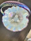 Fenton Basket French Opalescent Drapery Footd Violet Braided Handle Scallop Edge