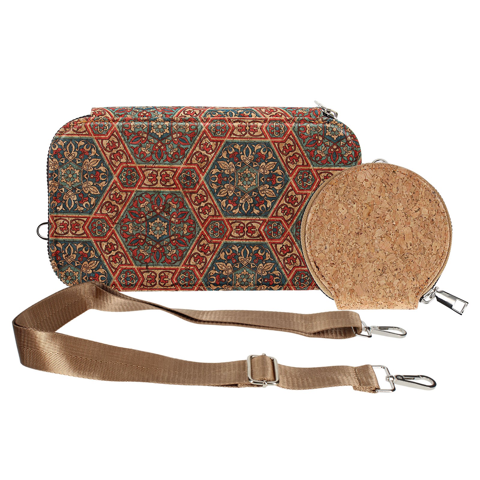Pochette en liège bandoulière haut de gamme et son élégant motif lys gravé